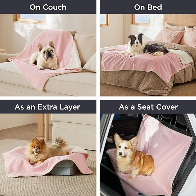 Bedsure Waterproof Dog Blankets for Extra Large Dogs - XL Cat Blanket Washable for Couch Protection, Sherpa Fleece Puppy Blanket, Soft Plush Reversible Throw Furniture Protector, 50"x60", Pink