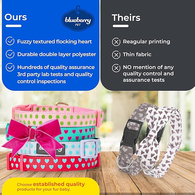 Blueberry Pet Valentines Day Dog Collar with Velvety Bowtie, Heart in Lust Red, Small, 12"-16" Neck, Adjustable, Eco-Friendly, Dog Collars for Medium Dogs & Small Dogs, Puppy Collar