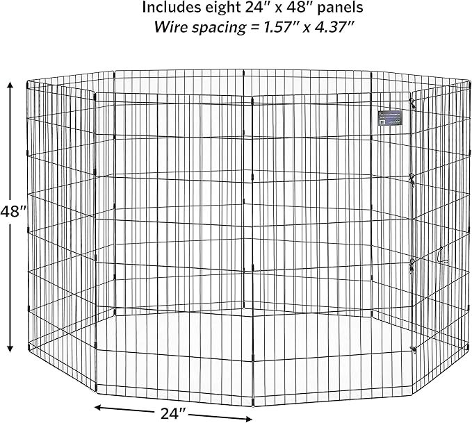 MidWest Homes for Pets Folding Metal Dog Exercise Pen, Indoor/Outdoor Playpen with No Door, Provides 16 Sq Feet of Play Space, 48-Inches Tall, Black E-Coated