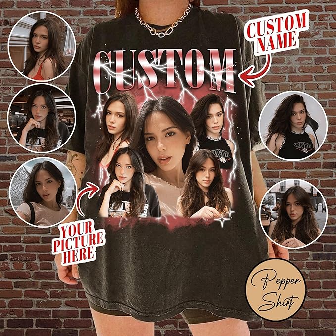 NAZENTI Custom Bootleg Rap Tee, Custom T-Shirts with Picture, Retro Custom Bootleg, Valentine's Gifts for Him Her