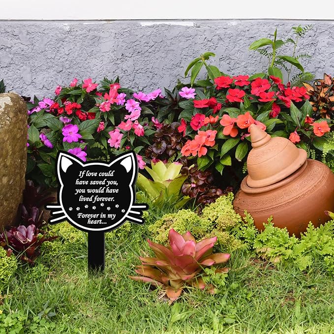 Unittype Pet Grave Marker Memorial Gifts Pet Loss Stake Memorial Plaques for Outdoors Garden Decoration Waterproof Acrylic Grave Marker Cemetery Black Sympathy Garden Stake(Cat)