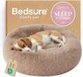Bedsure Calming Dog Bed Medium Large Size Dogs - Donut Washable Large Pet Bed, 33 inches Anti-Slip Round Fluffy Plush Faux Fur Dog Bed, Camel