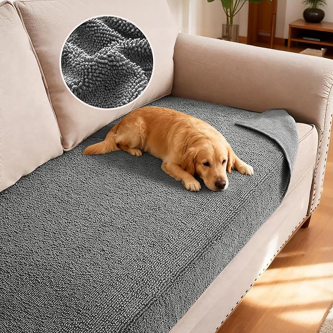 H.VERSAILTEX Non Slip Pet Couch Cover Chenille Dog Bed Protector Thick Soft Sofa Slipcover Pet Friendly Washable Couch Cushion Covers for Pets (30" x 70", Gray)
