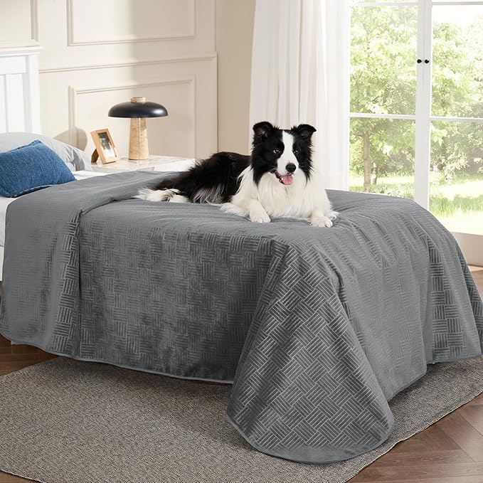 Bedsure Waterproof Bed Cover for Dogs Washable - Waterproof Blanket for Twin Bed Couch Sofa Cozy, Lightweight Furniture Protector for Pet Cat Quick Drying, Ash Grey, 68x82IN