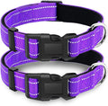 2 Pack Reflective Dog Collar with Safety Locking Buckle, Adjustable Soft Breathable Comfortable Nylon Pet Collar for Small, Medium and Large Dogs, Purple, M