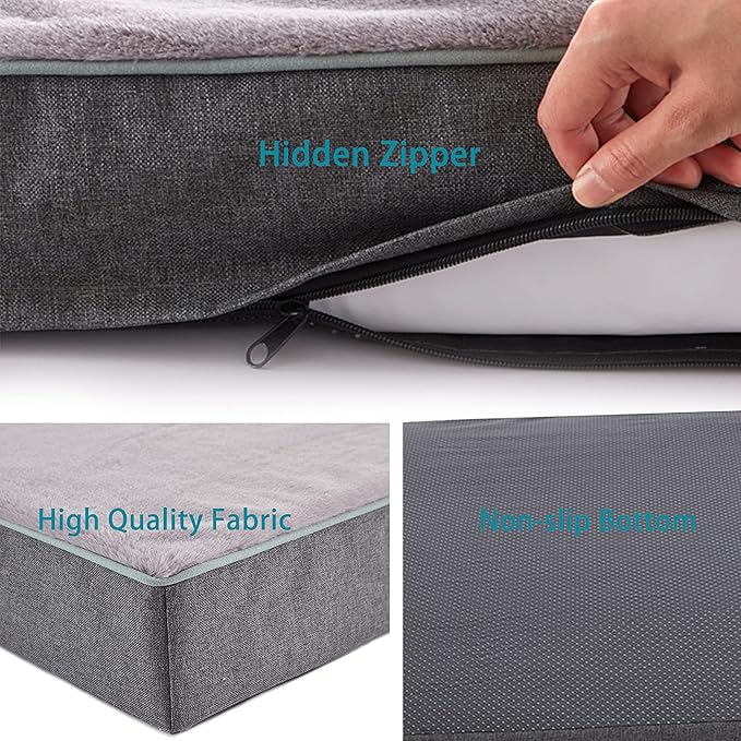 Orthopedic Memory Foam Dog Bed, Dog Crate Bed for Medium Dogs -Waterproof Pet Bed with Removable Washable Cover, Purple Rabbit Plush Surface, M(29inch,45Lbs)