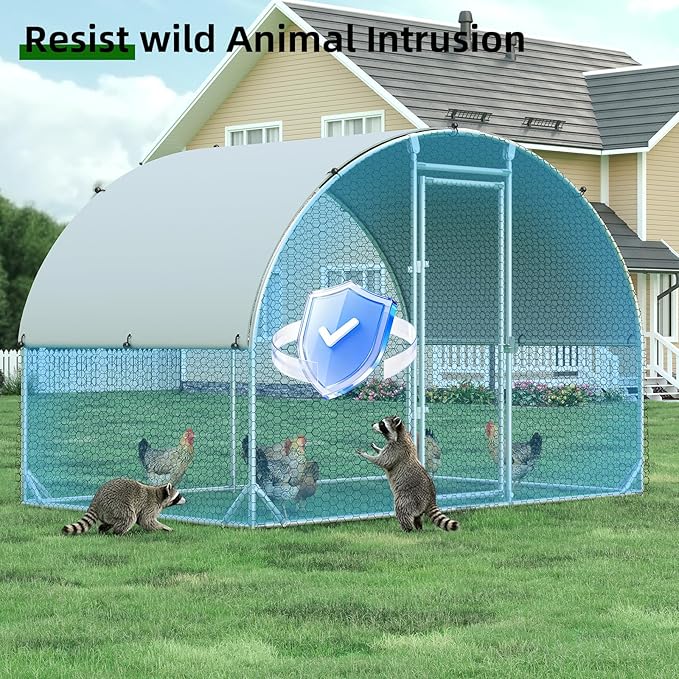 4ever2buy Large Metal Chicken Coop with Run Walk-in Poultry Cage Chicken Runs House Pen Cage Dome Roofed Chicken Coops with Anti-Ultraviolet Cover for Outdoor Yard Farm Use 9.5'W x 6.45'L x 6.3'H