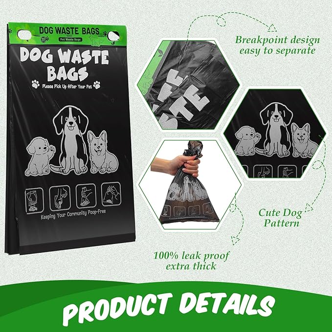 Ireer 40 Count 4000 Pcs Header Bag Bulk Cute Dog Pet Waste Bags Bulk Poop Leakproof Easy Single Pull for Poop Dog Waste Station Fit Hang Hole Dispenser Pet Home Outdoor