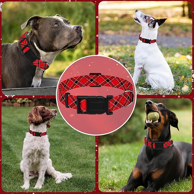 Christmas Plaid Dog Collar, Classical Boys Girls Puppy Collar for Small Medium Large Dogs, Adjustable Soft Pet Collar with Safety Buckle for Male Females(Red Plaid, XS)