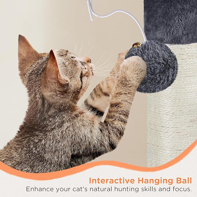 Yaheetech 57in Multi-Level Cat Tree Tower with Extended Platform, Padded Perch, Scratching Posts, and Ball — Indoor Activity Center for Large Cats