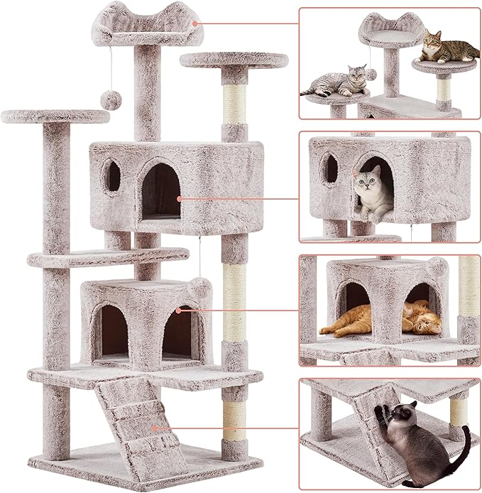 Yaheetech 54in Cat Tree, Cat Tower with Double Condo, Sisal Scratching Posts, and Dangling Balls, Pet Furniture Kitten Play House
