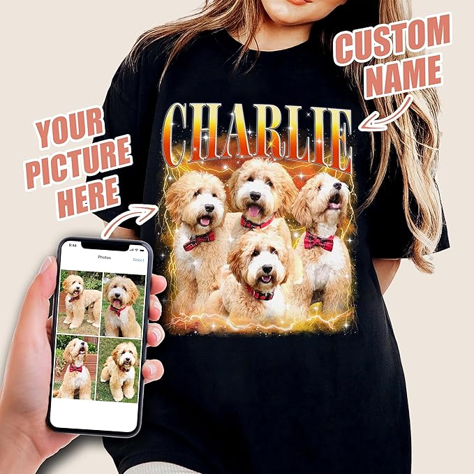 Mit & Mia Custom Your Own Bootleg Rap Shirts for Boyfriend Girlfriend Face Shirt with Photo Gift for Him Her Pet Lovers