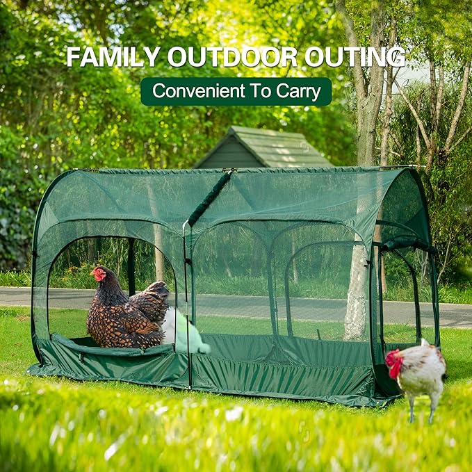 Portable Chicken Run Large Pop-Up Chicken Pen for Small Animals Outdoor Gardening Net with 3 Doors and Handbag, Easy to Install and Storage, Green