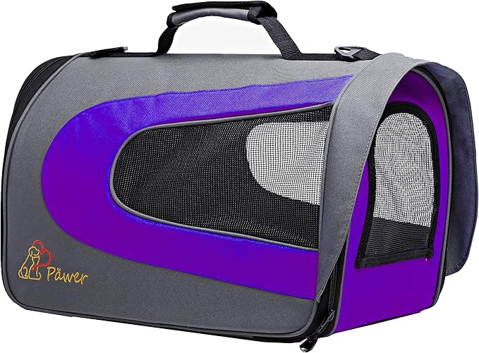 Pawer 18” x 11”x 11” Soft-Sided Foldable Airline Approved Pet Carrier for Cat, Puppy and Small Dog, Washable 600D Oxford Fabric, with Handle and Strap for Carry, Multiple Colors Available