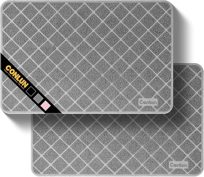 Cat Litter Mat Litter Trapping Mat, 35" x 23" Premium Durable PVC Grid Mesh with Scatter Control, Non-Slip, Less Waste Cat Litter Box Mat, Grey 2 Pack