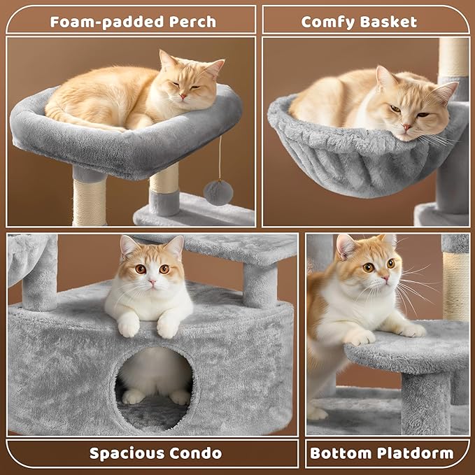 Yaheetech 46in Cat Tree Tower | Multi-Level Indoor Activity Center with Spacious Condos, Scratching Posts, Large Top Plush Perch | Sturdy, Easy to Assemble | for Kittens, Adult & Senior Cats