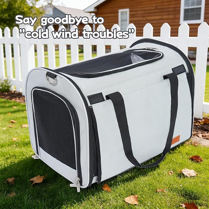 TWDEPART Cat Carrier Backpack - Multifunctional, Firm & Foldable with Roll-Up Shade, Breathable Design Includes Collapsible Bowl and Cushion (Light Grey)