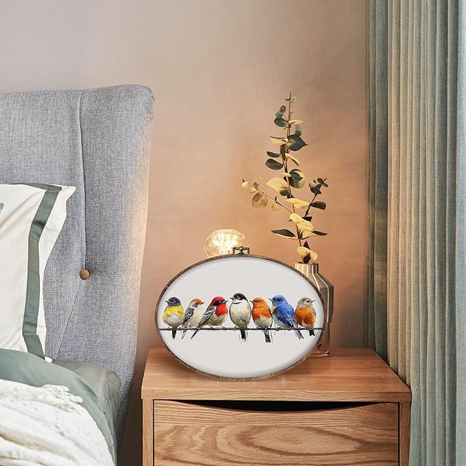 DILSJ Bird Oval Wall Art Decor, Rustic Nature Colorful Sparrow Birds Canvas Wall Art Framed, Watercolor Rustic Sparrow Hanging Decorations for Living Room Bedroom Home, 8.5x11 Inch
