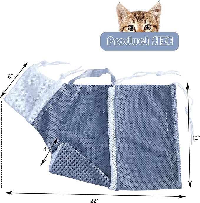 KlerRoem Cat Bathing Bag, Adjustable Anti-bite and Anti-Scratch Shower Mesh Grooming Bag for Pet Dogs, Includes Pet Nail Clipper, Nail File, Grooming Glove, and Cat Shell Comb