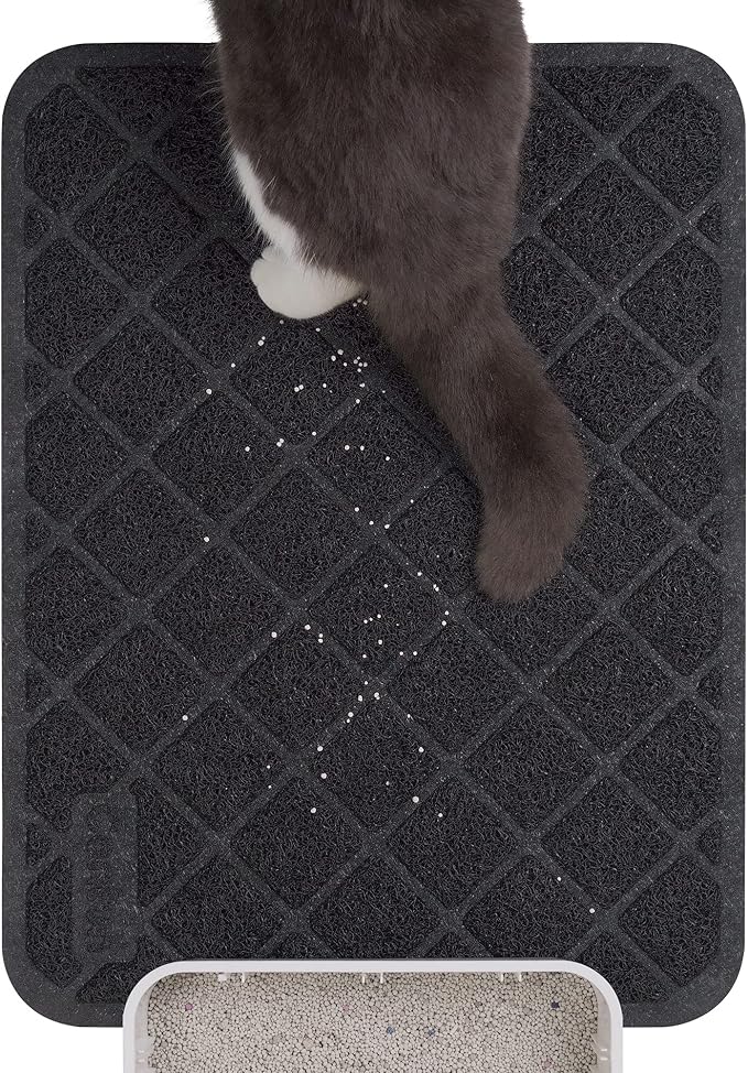 PVC Cat Litter Mat 24" x 15" Inch Black, Non-Slip, Less Waste Cat Litter Box Mat, Soft on Kitty’s Paws, Urine Waterproof
