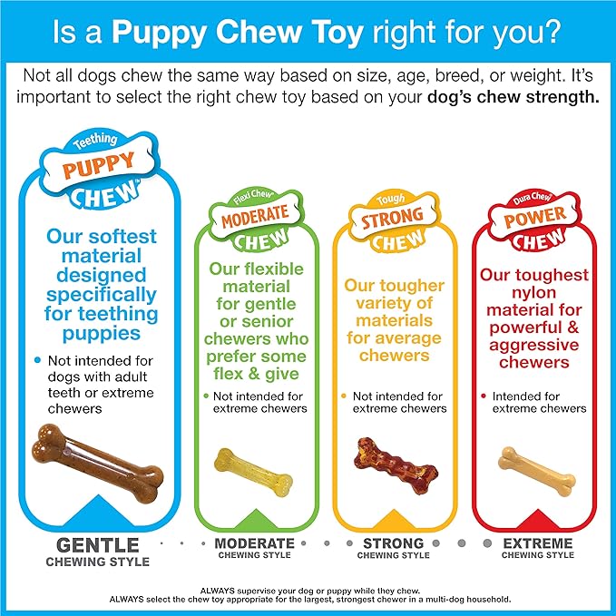Nylabone Double Action Bone Puppy Chew Toy, Rubber Teething Toys for Puppies, Puppy Chew Bone, Bacon Flavor, Small Dogs - Up to 25 lbs., 1 Count