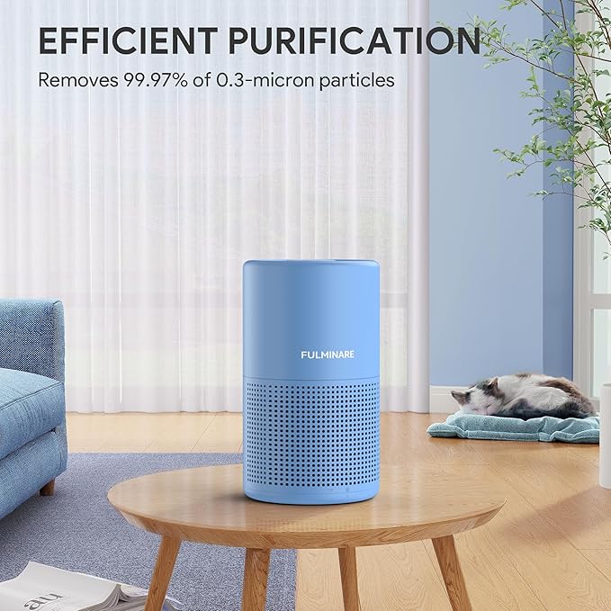FULMINARE Air Purifiers for Home Bedroom H13 HEPA Air Purifier, 3 Speeds, Timer, 24dB, Small Mini Air Purifier with Night Light, Deep Blue