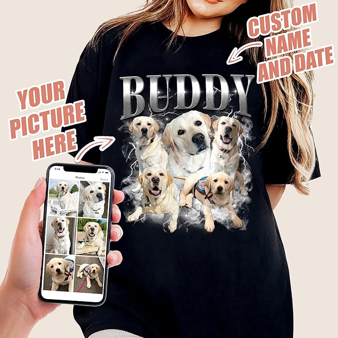 Mit & Mia Custom Your Own Bootleg Rap Shirts for Boyfriend Girlfriend Face Shirt with Photo Gift for Him Her Pet Lovers