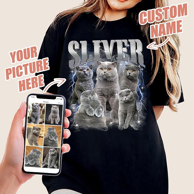 H-DEWALL Custom Shirts Custom Bootleg Rap Shirt for Him Custom Face Shirt with Photo Pet Custom Tees Gift for Dog Cat Lover