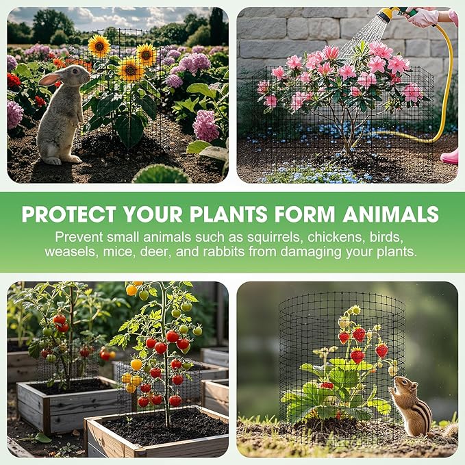 18 PCS Plant Protector from Animals, 6 Pack 12x12 Inch Metal Plant Cages with Ground Stakes and Nylon Tie, Garden Cage to Keep Animals Out, Garden Wire Mesh Protection from Rabbit Chicken
