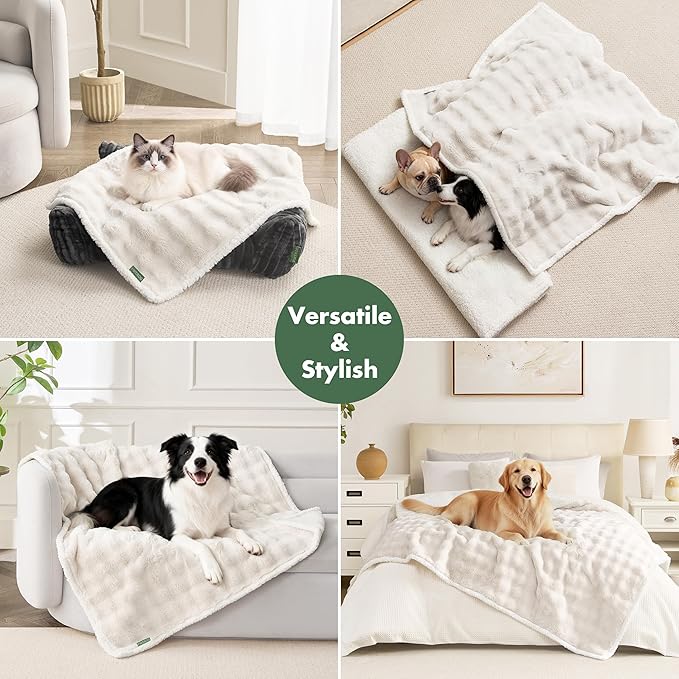 Soft Cozy Waterproof Puppy Blankets for Small Dogs - Room Decor Cat Blanket for Couch Furniture Protector, Washable Dog Blankets for Indoors & Outdoors, Cream, 25"x35"