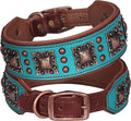 PET ARTIST Genuine Leather Dog Collar for Large Dogs, 2 inch Wide Luxury Dog Collar with Rivet Studded & Metal Buckle, Comfortable & Stylish Pet Collars for Great Dane Rottweiler,Green,Neck 22-25"