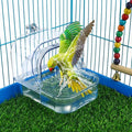Bird Bath for Cage, Clear Birds Bathtub with Hanging Hooks, Upgraded Bird Bath Box for Cage Accessory Small Birds Parrots Cockatiel Budgies Shower Food Feeder Holder (Large)