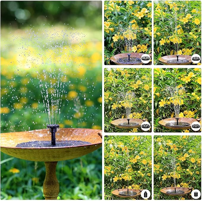 AISITIN Solar Fountain Pump 2.5W, 6.7" Solar Powered Water Fountain for Bird Bath, Solar Pump with 6 Nozzles for Garden, Ponds, Pool, Fish Tank, Outdoor and Aquarium, 2 Pack