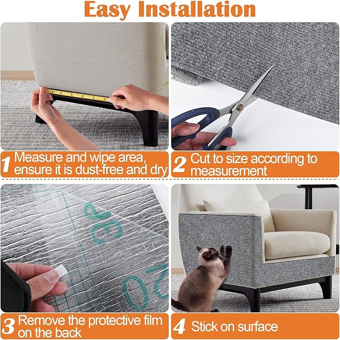 Cat Scratch Furniture Protector - 78.7" x 17" Trimmable Self-Adhesive Cats Claws Scratch Pads, DIY Cat Climbing Couch Protector for Scratch Post Cat Tree Replacement Indoor (Light Gray)