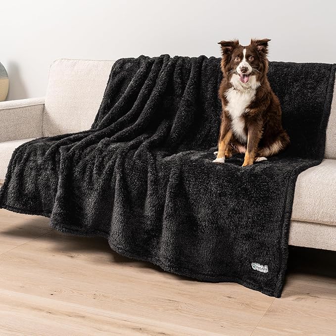 PetAmi Dog Blanket for Large Dogs, Black Fluffy Soft Sherpa Fleece for Puppies, Kittens, Calming Pet Throw for Bed, Washable Sofa Couch Cover, X-Large 60x80