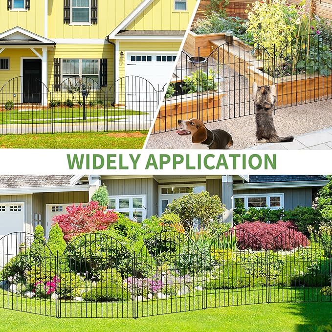 Decorative Metal Garden Fence with Gate Lock 10 Panels, 32in (H) x 23.6ft (L) No Dig Dog Fence Outdoor for Yard, Temporary Rustproof Metal Wire Rabbit Dog Garden Border Fencing for Patio