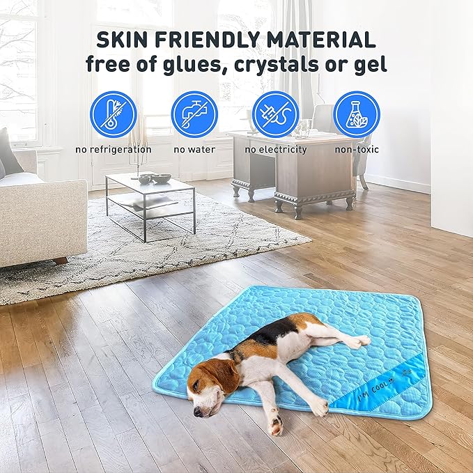 INSPECTOR TAIL Self Cooling Mat for Dog + Free String Bag/Washable & Portable Pet Soft Pad for Indoor or Outdoor/Perfect as Blanket for Kennel Sofa Bed Floor Car/Blue