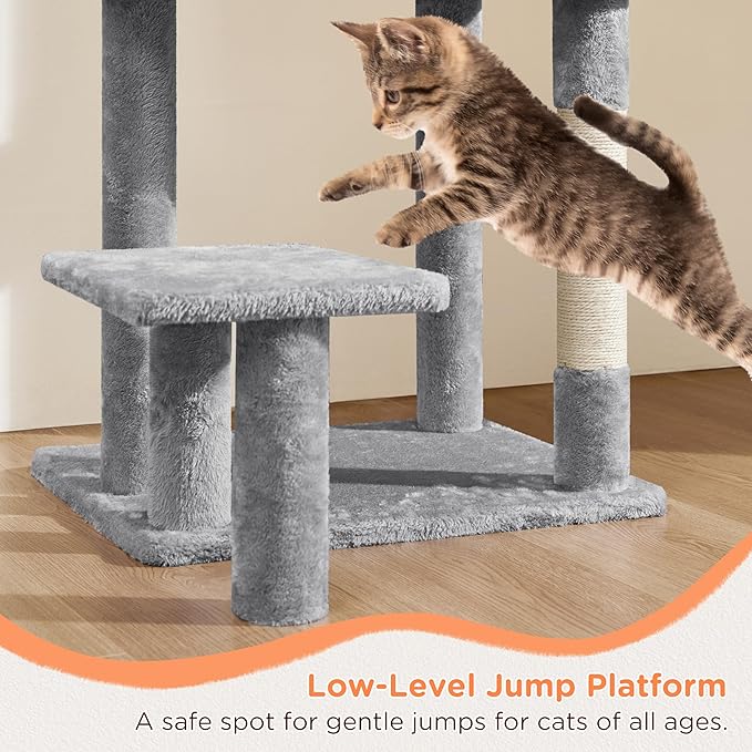Yaheetech 57in Multi-Level Cat Tree Tower with Extended Platform, Padded Perch, Scratching Posts, and Ball — Indoor Activity Center for Large Cats
