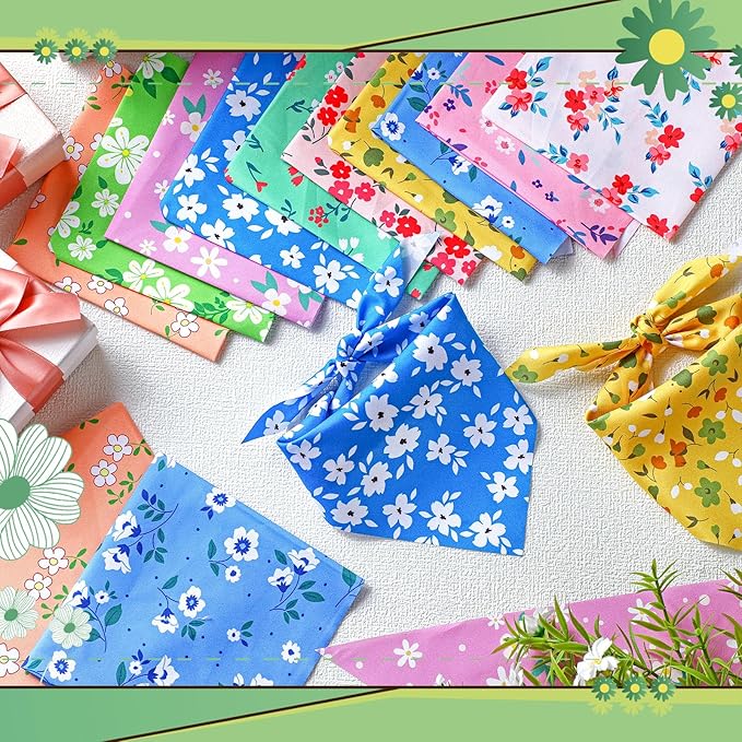 Weewooday 50 Pcs Spring Dog Bandanas Bulk for Dogs Soft Bibs Adjustable Triangle pet Bandana for Small Medium Large Costume(Floral Pattern, 19.7 x 13.8 x 13.8 Inch)