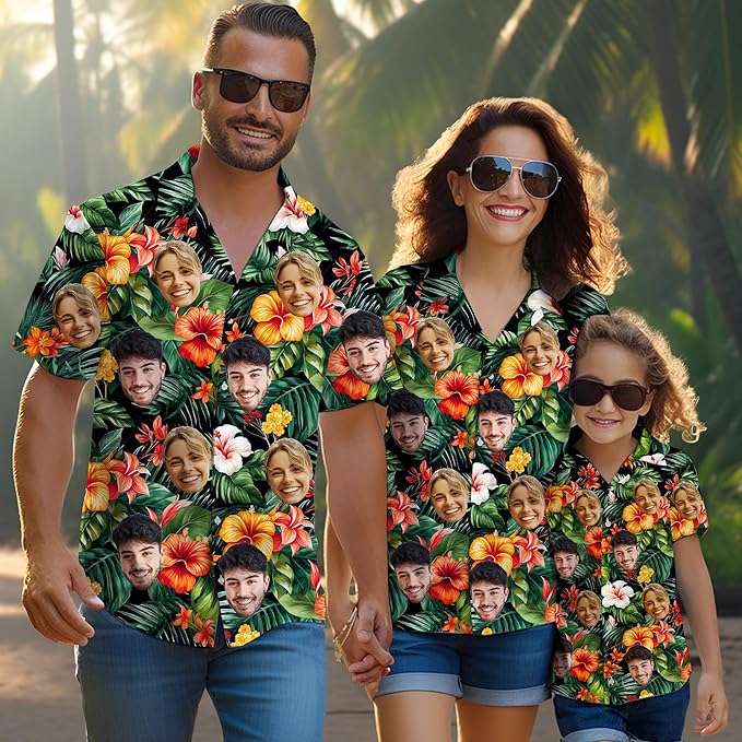 Custom Hawaiian Shirt with Face Photo Picture for Men Women Kids Youth Adult, Tropical Personalized Hawaiian Shirts Gift