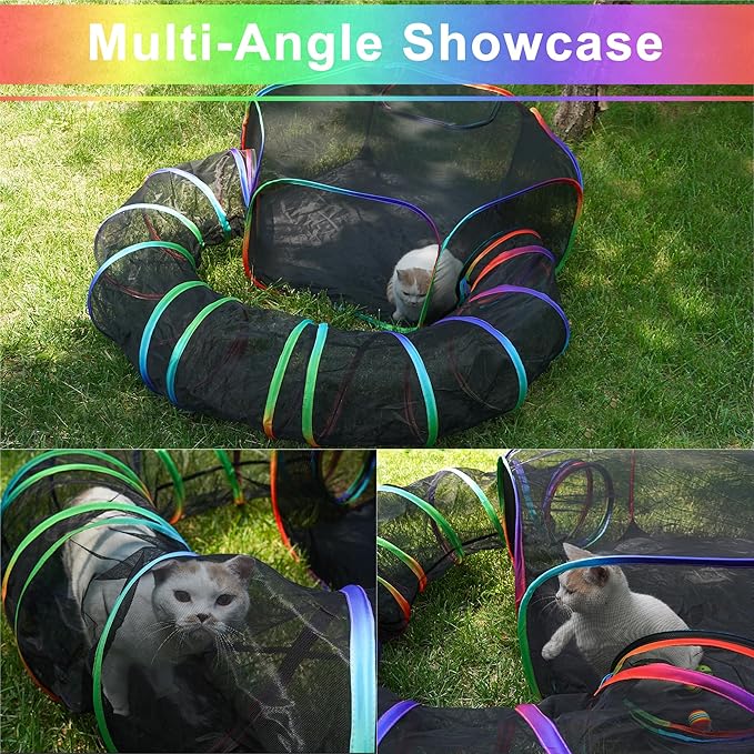 Foldable Cat Enclosure - Portable Outdoor Pet Tent with Tunnel, Breathable Mesh Playpen for Dogs, Small Rabbits, Includes Carry Bag（Color）