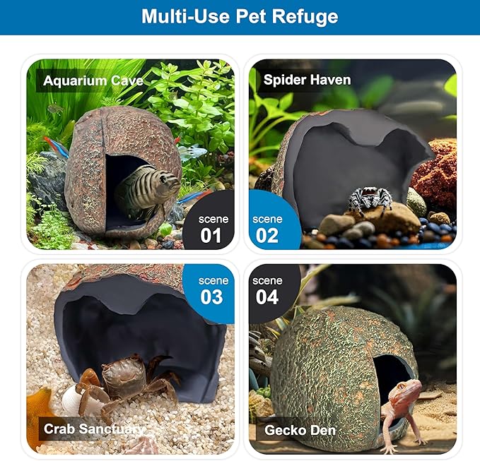 3rd-Gen Magnetic Aquarium Cave, Realistic Magnetic Rocks Fish Tank Decor with Strong Magnet, Resin Pleco Hideout for Betta, Cichlid and Shrimp, Easy Viewing Shelter for Small Fish and Reptiles