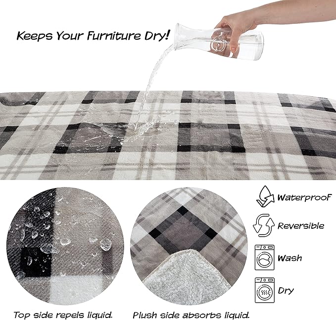 PETMAKER Pet Blanket - Reversible Waterproof Plaid Throw Protects Couch, Car, and Bed from Spills, Stains, or Fur - Dog and Cat Blankets (Gray) (Pack of 2)