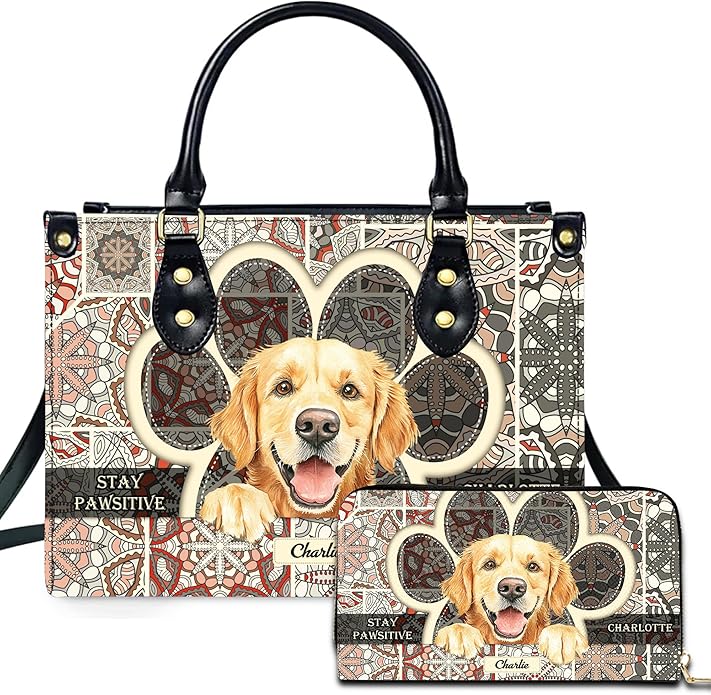 Personalized Pet Mom Leather Handbag – Custom Name Dog Cat Photo Purse, Pet Lover Gifts for Women, Christmas