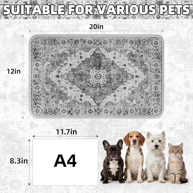 PUPTECK Dog Food Mat, Absorbent Pet Feeding Bowl Mat, Non-Slip Dog Mat for Food and Water, Quick Dry No Stains Cat Placemats Pet Supplies for Messy Drinkers, Grey 12"x20"