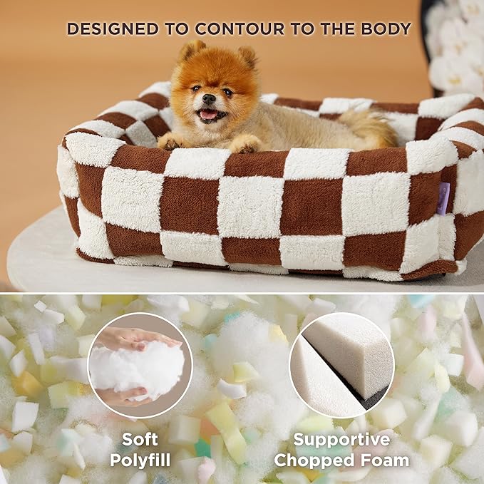LE SURE Cute Dog Bed for Small Dogs - Washable Puppy Beds,Cozy Rectangle Orthopedic Pet Sofa with Jacquard Shaggy Plush & Anti Slip Bottom,25x21x7inches