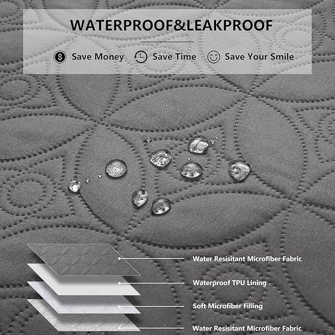 Waterproof Dog Blanket, 30x70 inches Small Pet Couch Covers for Sofa, Chair Bed Furniture Protector from Dogs Washable and Reversible-Lightgrey+Darkgrey