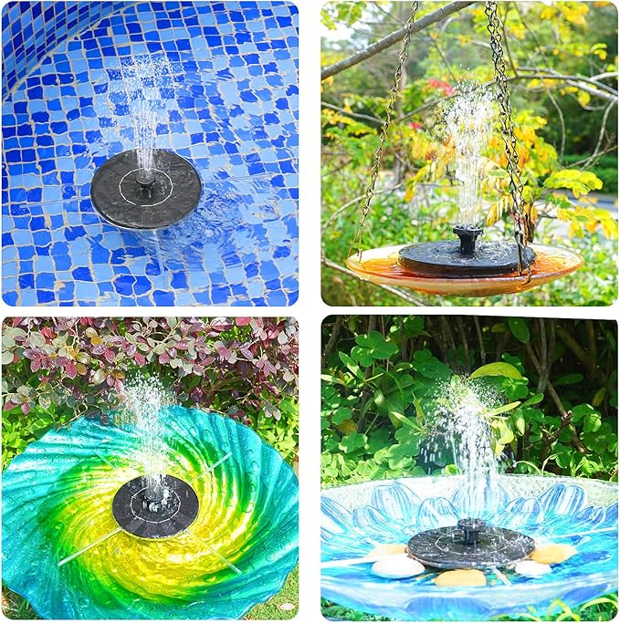 AMZtime 1.4W Solar Bird Bath Fountain with 4 Fixed Rods, Solar Fountain Pump with Upgraded Solar Panels, Solar Powered Floating Water Fountain Pump for Bird Bath, Ponds, Garden, Fish Tank and Outdoor