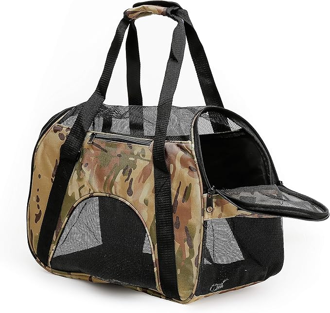 Pawer Soft-Sided Pet Carrier for Cat and Small Dog,Desert Camouflage Pattern,Medium Size,Washable Cloth Airline Approved Travel Tote,with 2 Mesh Opens and a Strap for Carry,Multiple Colors Available