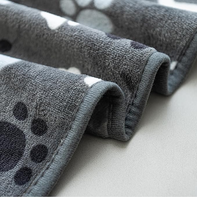 Dog Blanket Paw Bone Pattern 1 Pack 2 Super Soft Warm Flannel Sofa Cover Car Bed Protector, Urine Proof Washable Outdoor Pet Blanket for Puppy Large Dogs & Cats,40"*30" Grey